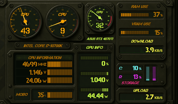 AIDA64 Skin Steel Vanguard HUD 1024x600 - AIDA Skins