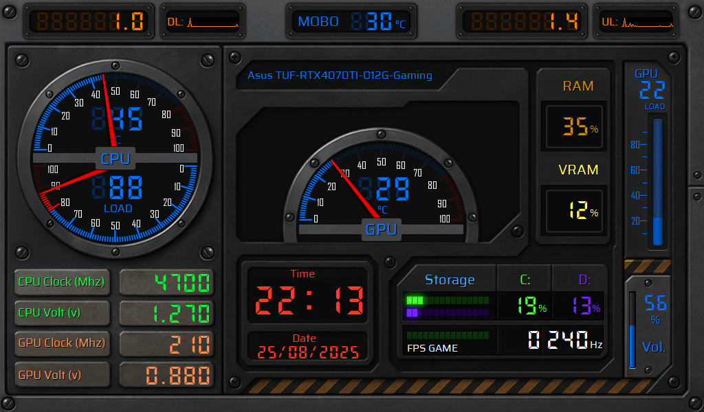 AIDA64 Skin SteelCore Monitor HUD 1024x600 - AIDA Skins