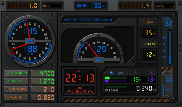 AIDA64 Skin SteelCore Monitor HUD 1024x600 - AIDA Skins