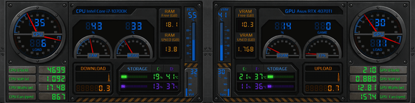 AIDA64 Skin SteelCore Monitor HUD 1920x480 - AIDA Skins