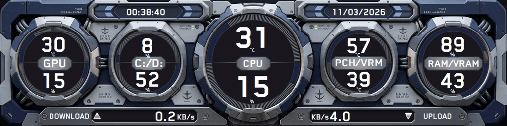 AIDA64 Skin Suit Gundam HUD 1920x480 - AIDA Skins