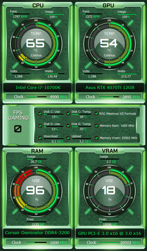 AIDA64 Skin Techno Green HUD 600x1024 - AIDA Skins