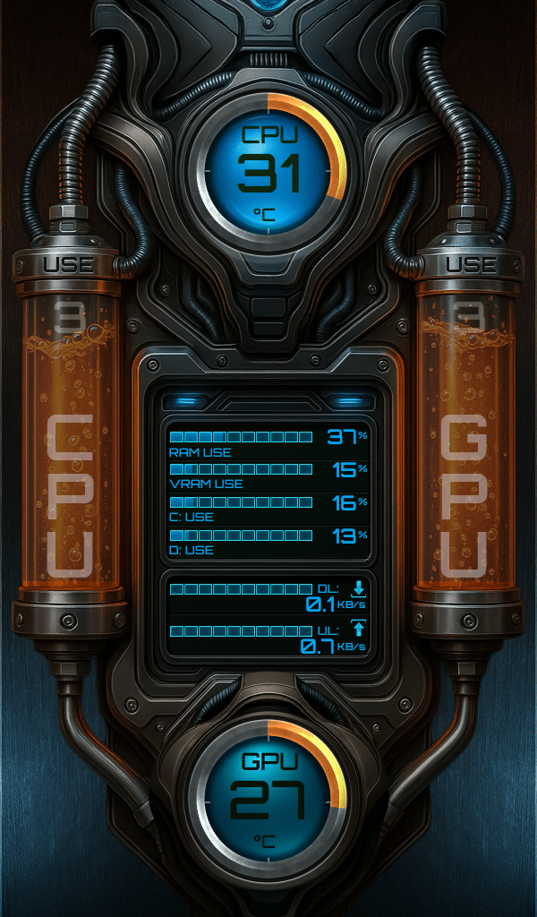 AIDA64 Skin ThermoFlux Monitor HUD 600x1024 - AIDA Skins