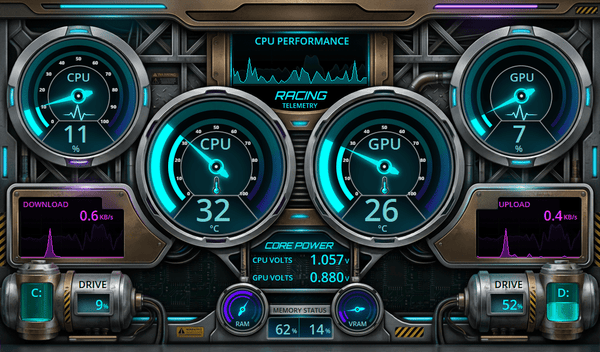 AIDA64 Skin Turbo Station HUD 1024x600 - AIDA Skins