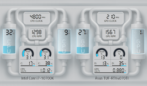 AIDA64 Skin White Coolant Drive HUD 1024x600 - AIDA Skins