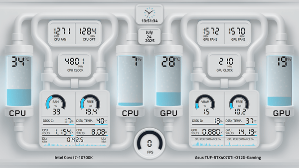 AIDA64 Skin White Coolant Drive HUD 1920x1080 - AIDA Skins