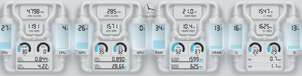 AIDA64 Skin White Coolant Drive HUD 1920x480 - AIDA Skins