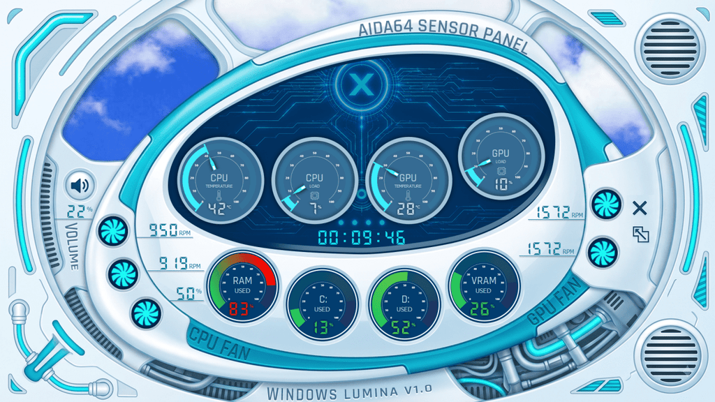 AIDA64 Skin Windows Lumina HUD 1920x1080 - AIDA Skins