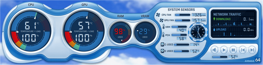 AIDA64 Skin Windows Lumina HUD 1920x480 - AIDA Skins