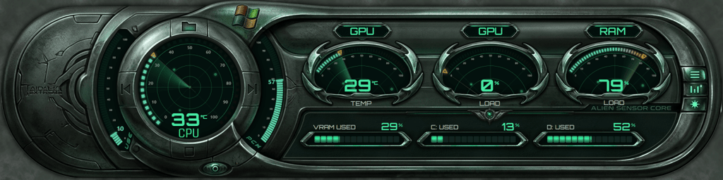 AIDA64 Skin Xeno Terminal HUD 1920x480 - AIDA Skins