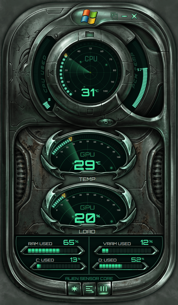 AIDA64 Skin Xeno Terminal HUD 600x1024 - AIDA Skins