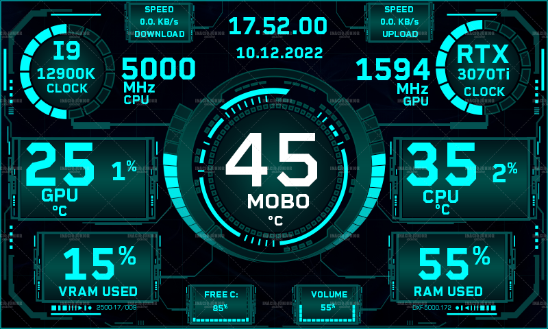 AIDA64 Skin Blue/Black HUD 800x480 - AIDA Skins | AIDA Skins