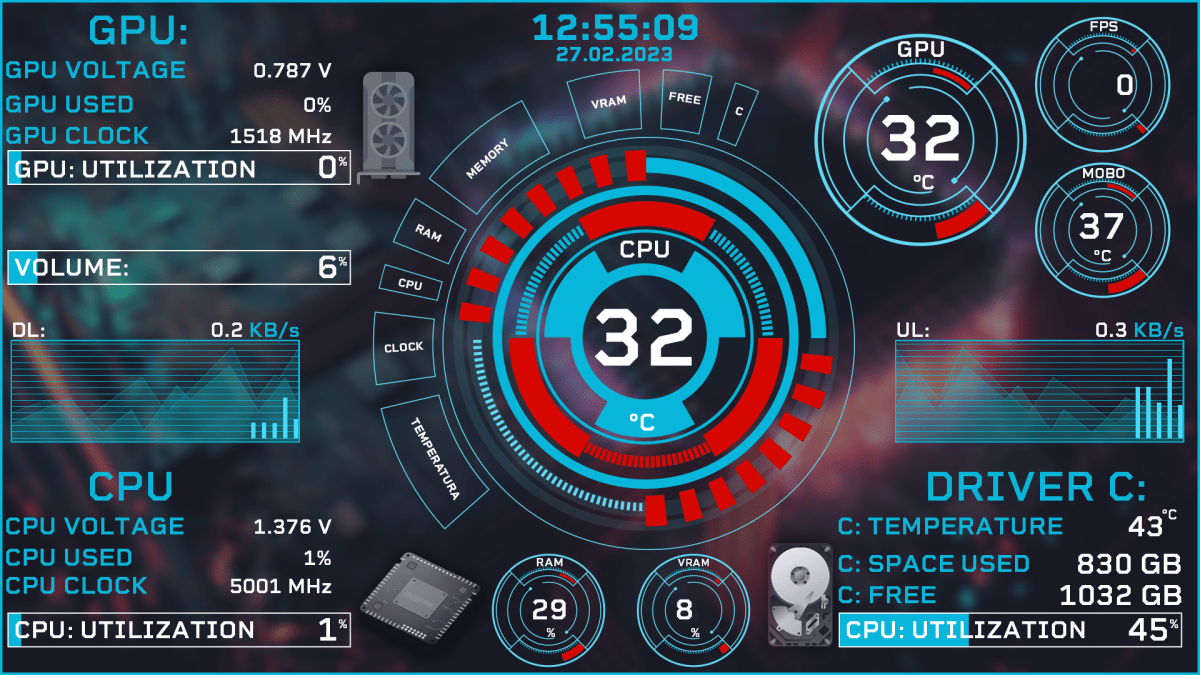 AIDA64 Skin Modern Tech 1 HUD 1920x1080 AIDA Skins AIDA Skins