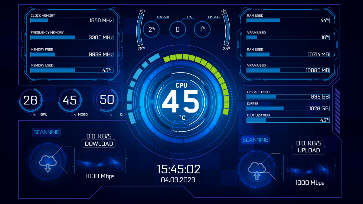 AIDA64 Skin Neon Blue HUD 1920x1080 AIDA Skins AIDA Skins